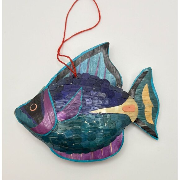 Vintage Wheat Straw Tropical Fish Christmas Tree Ornament Vibrant Scales - Picture 2 of 6